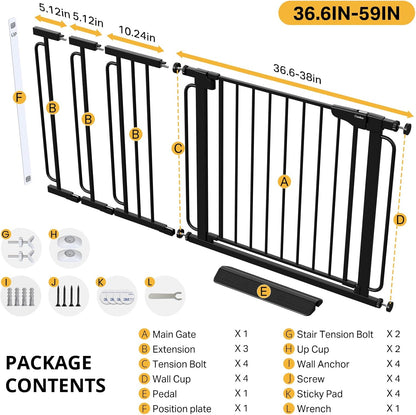 Cumbor 29.7-48" Baby Gate for Stairs, Mom's Choice Awards Winner-Dog Gate for Doorways, Auto Close Safety Pet Gate for Dogs Indoor, Easy Install Pressure Mounted Child Gate with Walk Thru Door, Brown