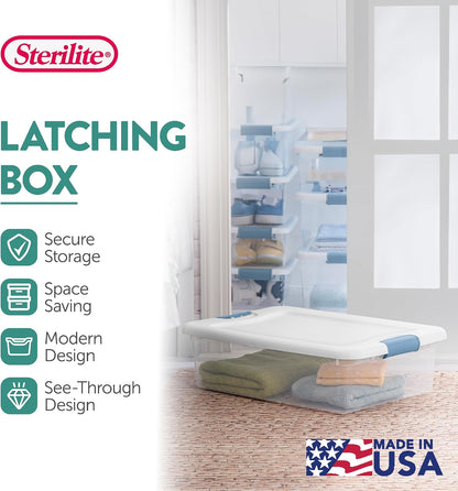 Sterilite 4-Pack 56 Quart Wheeled Latching Box, Underbed Clear Plastic Storage Organizer - Under Bed Rolling Container Bin with Lid and Wheels for Home or Dorm Bedrooms and Closets