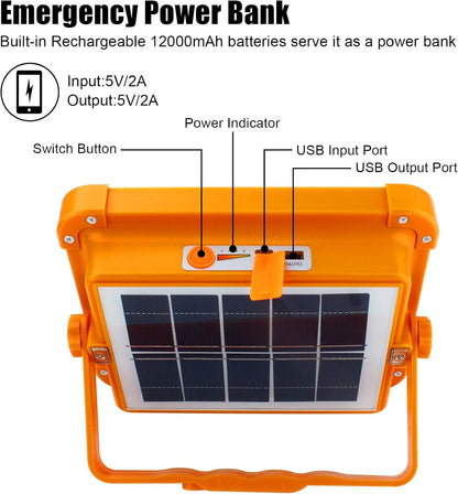 CREATESTAR Solar Portable Camping Light with Stand, 100W 12000mAh Battery Rechargeable Light with 4 Modes, LED Cordless Flood Lights for Work, Emergency Power Failure, Car Repair