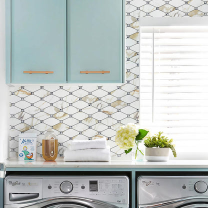 STICKGOO 10 Sheets Peel and Stick Backsplash, Polished Dolomite PVC Mixed Metal Gold Kitchen Backsplash, Stick on Backsplash Wall Tiles for Kitchen, Bathroom, RV