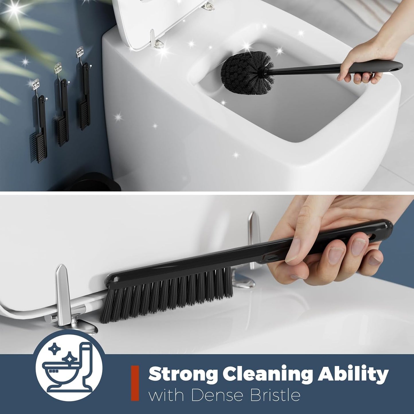 Holaloha Toilet Brush, 3 Pack Toilet Brush and Holder Set Bathroom Accessories, Toilet Bowl Brush and Holder with 3 Crevice Brush for Bathroom, Toilet Scrubber Brush (White)