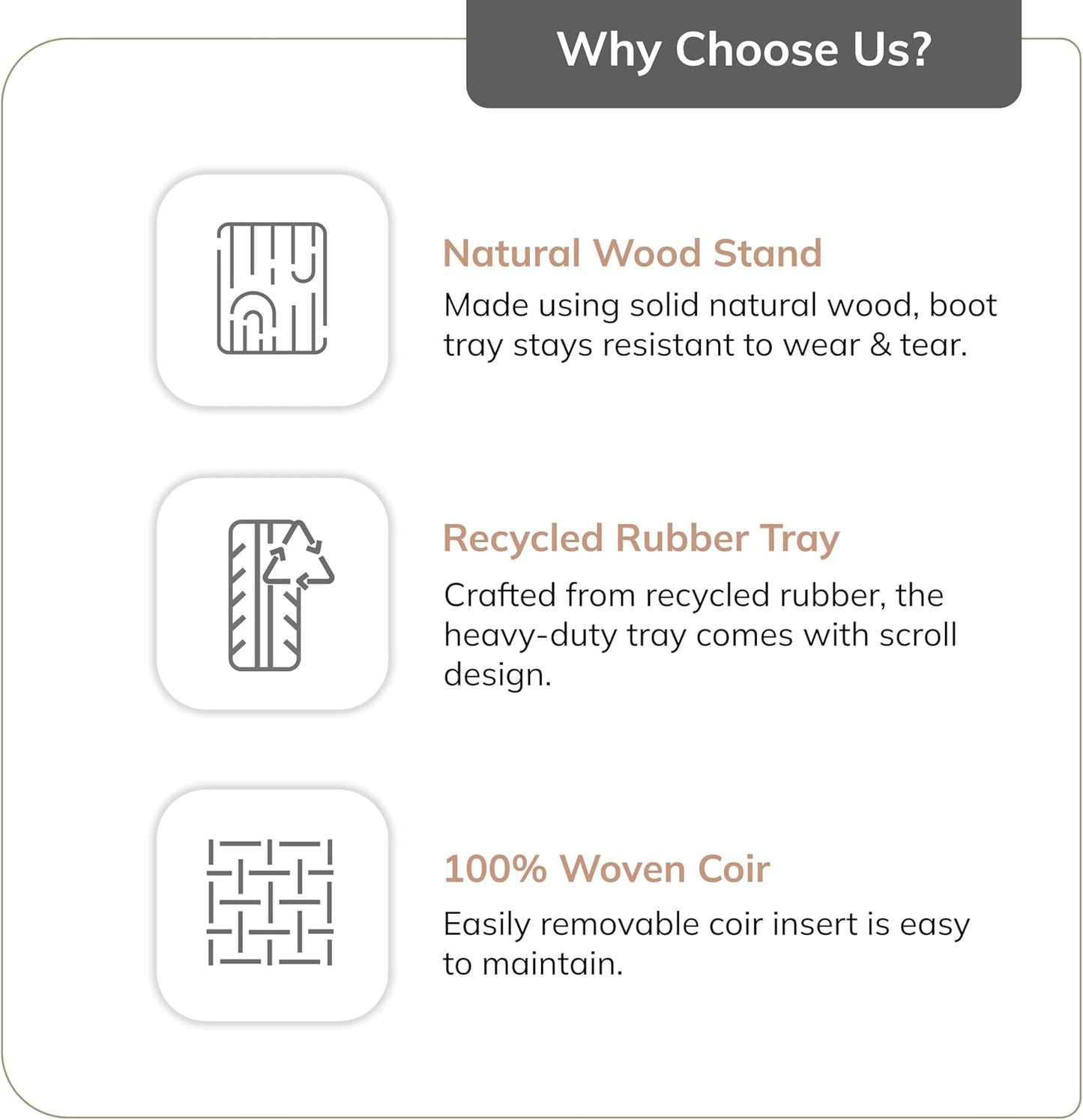Anji Mountain Heavy Duty Waterproof Wooden Shoe Storage Mat Organizer/Boot Storage Tray Multi Use for Entryway with Coir, Tan Rectangle Embossed Insert, 1 Tier, Fits 2 Pair (26.5" Wide)