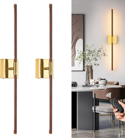 Morauroral Battery Operated Wall Sconces Set of 2, 10000mAh Rechargeable Sconces, 3000K-6000K Dimmable LED Wall Lamp with Remote, 24 Inch Black Gold Wireless Wall Lights for Bedroom, Living Room