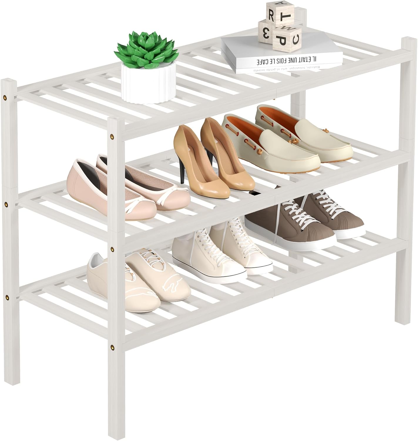 ROMGUAR CRAFT 3 Tier Bamboo Shoe Rack for Closet Free Standing Wood Shoe Shelf Storage Organizer for Entryway Small Space Stackable 27"x11"x20" (Natural)