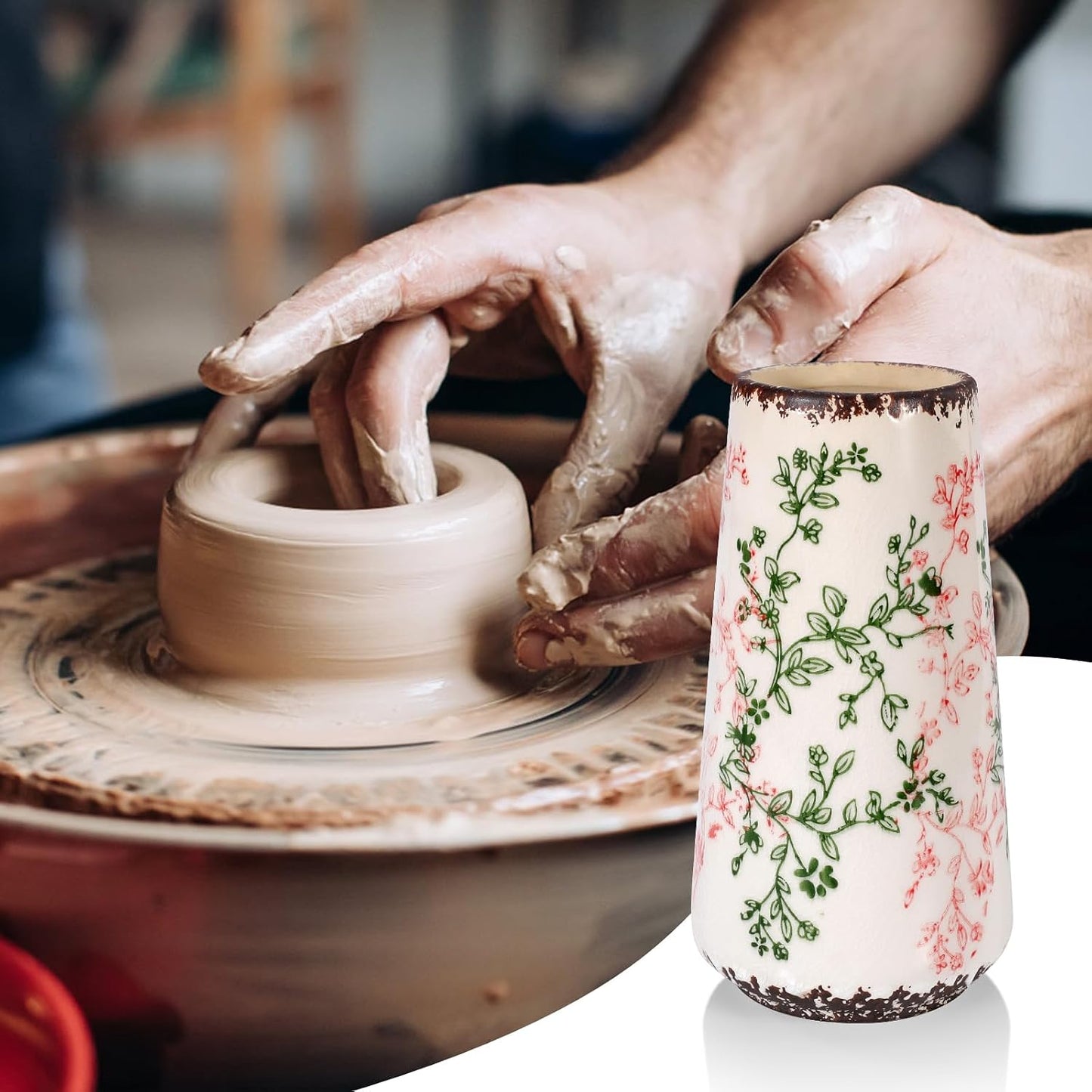 White Ceramic Vase, GUKJOB Small Cute Flower Vase for Pampas Grass, Home, Living Room, Dining Table, Farmhouse, Office Decor, Bedroom, Table, and Kitchen Shelf (White- 2PCS)