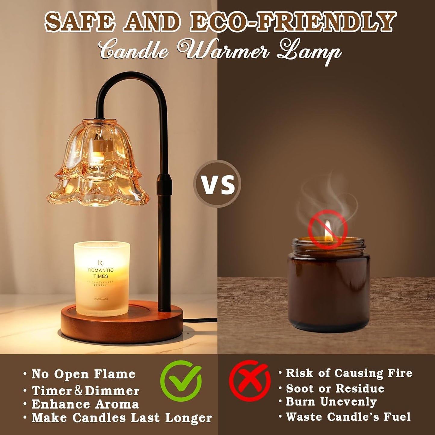 Funistree Flower Candle Warmer Lamp with Timer & Dimmer, Adjustable Height Candle Warmer, Christmas Birthday Gifts for Women Mom, House Warming New Home Decor, Wax Warmer with 2 Bulbs for Jar Candles