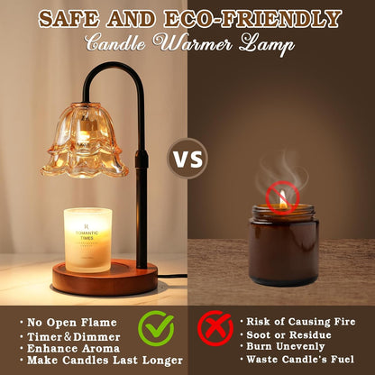 Funistree Flower Candle Warmer Lamp with Timer & Dimmer, Adjustable Height Candle Warmer, Christmas Birthday Gifts for Women Mom, House Warming New Home Decor, Wax Warmer with 2 Bulbs for Jar Candles