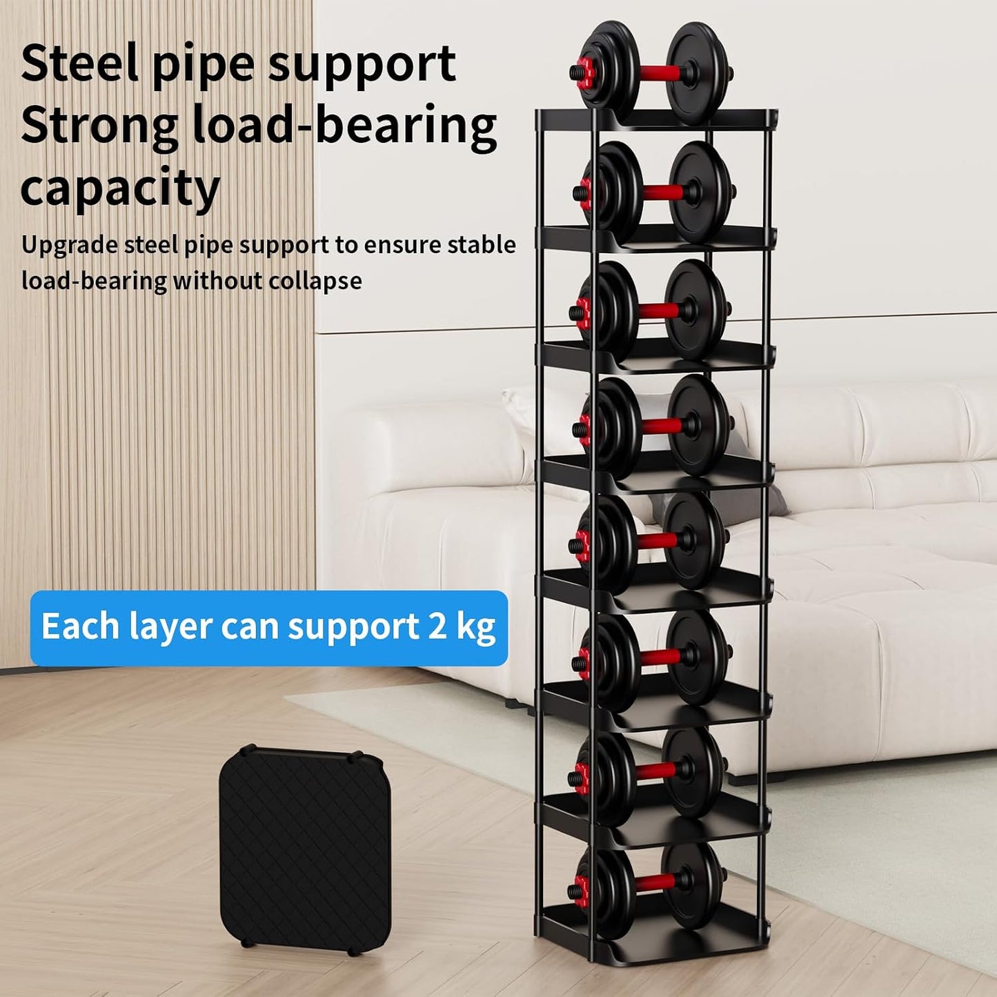 6 Tier Vertical Narrow Shoe Rack, Stackable Tall Skinny Shoerack, Compact Single Shoes Storage Tower for Slim Space, Corner Plastic Shelves, for Hallways, Entryway, Bedrooms Organizer, Black