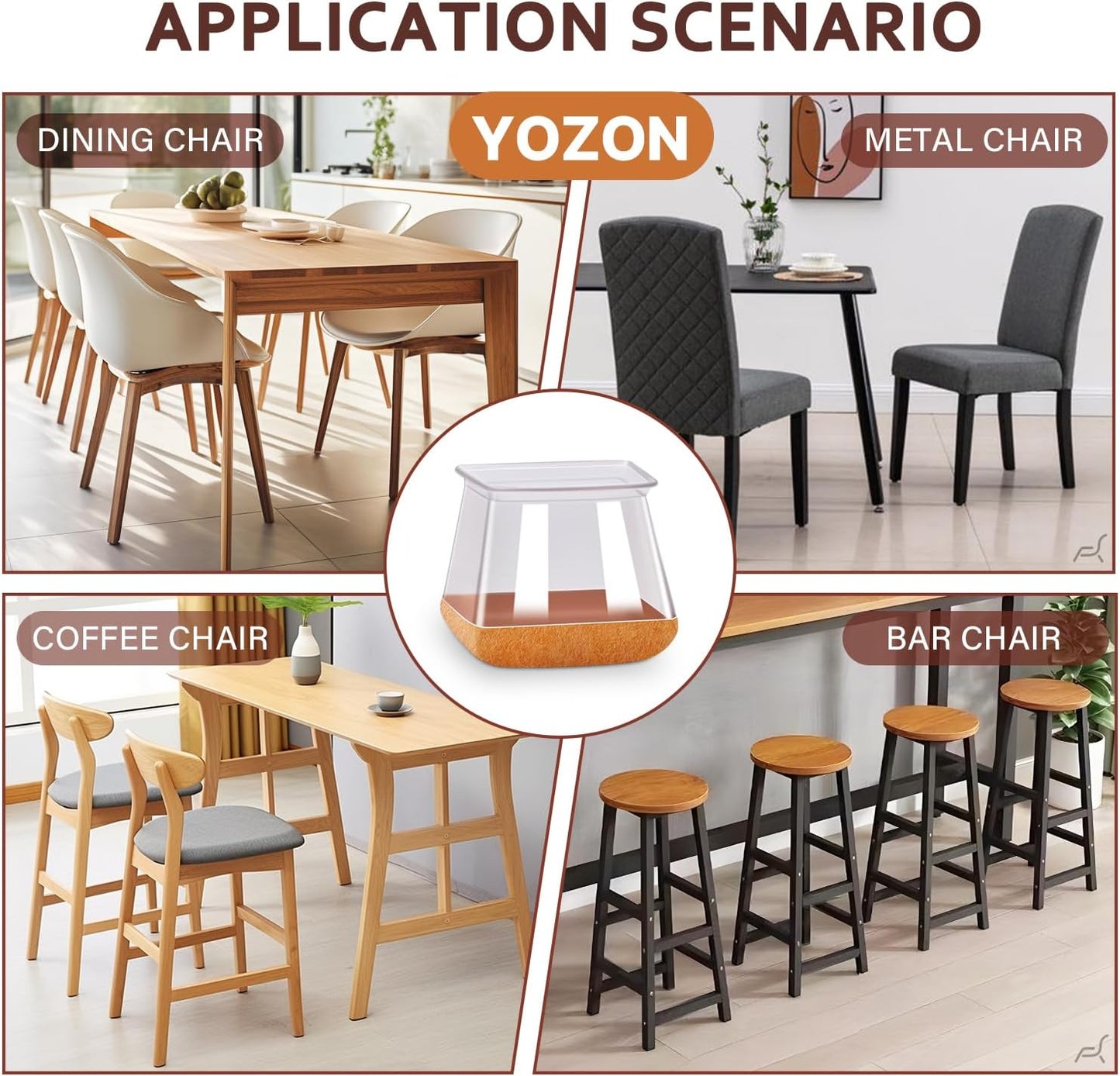YOZON Chair Leg Floor Protectors Felt Furniture Pads Silicone Caps | Chair Leg Protectors for Hardwood Floors 32 Pack Anti-Scratch Reduce Noise Clear Round Medium Fit 3/4" to 1-3/16" (19-30mm)