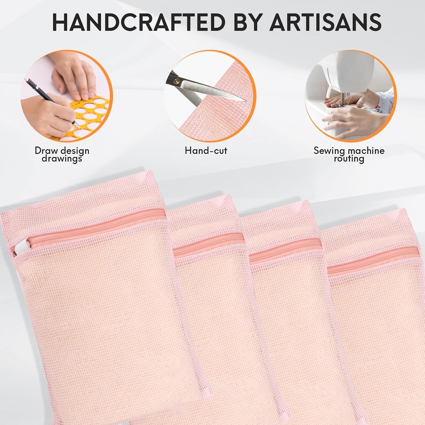 4-Piece Pink Medium Durable Organic Cotton Mesh Laundry Bags with Sturdy Zippers and Breathable Mesh are Delicate Laundry Bags for Underwear, Clothes, Pants and Socks