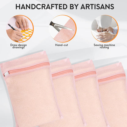 4-Piece Pink Medium Durable Organic Cotton Mesh Laundry Bags with Sturdy Zippers and Breathable Mesh are Delicate Laundry Bags for Underwear, Clothes, Pants and Socks