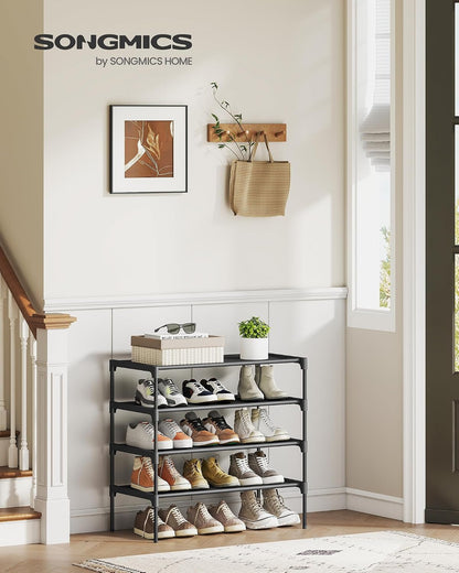 SONGMICS Shoe Rack, 2-Tier Shoe Storage Organizer, Space-Saving, 11.7 x 16.5 x 12.2 Inches, Entryway, Metal Frame, Non-Woven Fabric Shelves, Ink Black ULSH012BH01