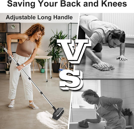 BITOPE Deck Scrub Brush with Long Handle, Heavy Duty Floor Cleaning Scrubber with Stiff Bristles Garage Concrete Cleaner Tool for Cleaning Tile Patio Outdoor Porch Indoor Kitchen Shower Bathroom