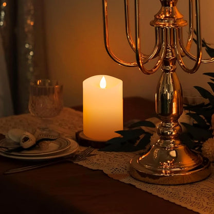 3x3 Flickering Flameless Candles Set of 2, 2AA Battery Life 600 Hours Battery Candles Flickering with Timer,3 inch Flameless Candles with Remote for Indoor/Outdoor, Ivory