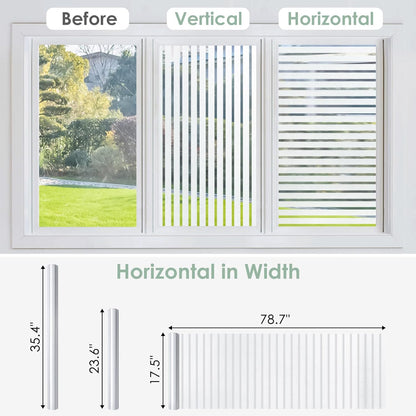 rabbitgoo Window Privacy Film, Frosted Glass Privacy Film, Window Frosting Cling for Glass, Non Adhesive Static Cling Front Door Covring, Anti-UV Reeded Blinds Sticker, Striped Pattern, 17.5" x 78.7"