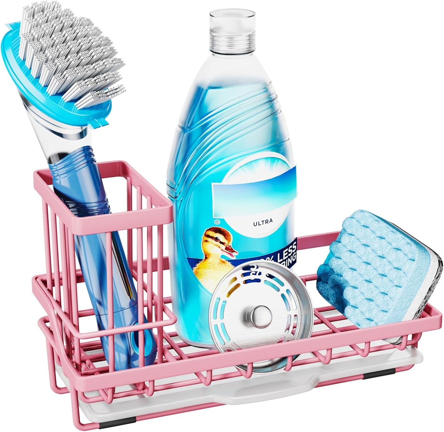 Consumest Sponge Holder for Kitchen Sink - Kitchen Sink Caddy Organizer with Removable Drip Tray for Countertop Dish Soap Dispenser Brush Storage Accessories 304 Stainless Steel - Black