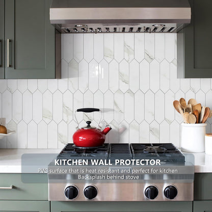 Vamos Tile Glossy Dolomite White Backsplash Tile Peel and Stick, 12.8 x 12.8 Inch 10 Sheets Long Hexagon PVC Self Adhesive Mosaic Wall Tiles Stick on Backsplash for Kitchen and Bathroom