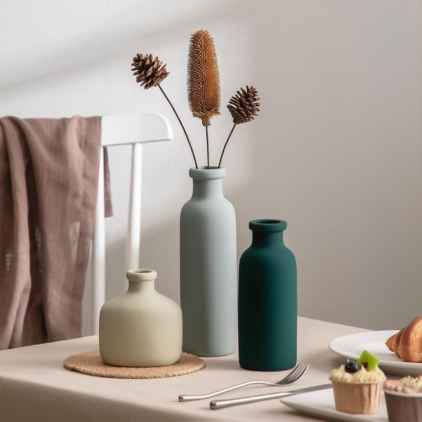 Bud Vase - Flower Vase Set - Decorative Vases - Ceramic Small Vase Set of 3 for Centerpieces - Ice Creak for Decor - Modern Decoration Vases for Home Farmhouse Table Office, Mini Vase by Lyeec