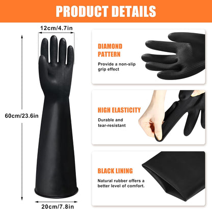 24" Chemical Resistant Glove, Reusable Heavy Duty Long Rubber Gloves, Long Waterproof Dishwashing Gloves, Industrial Safety Gloves for Men