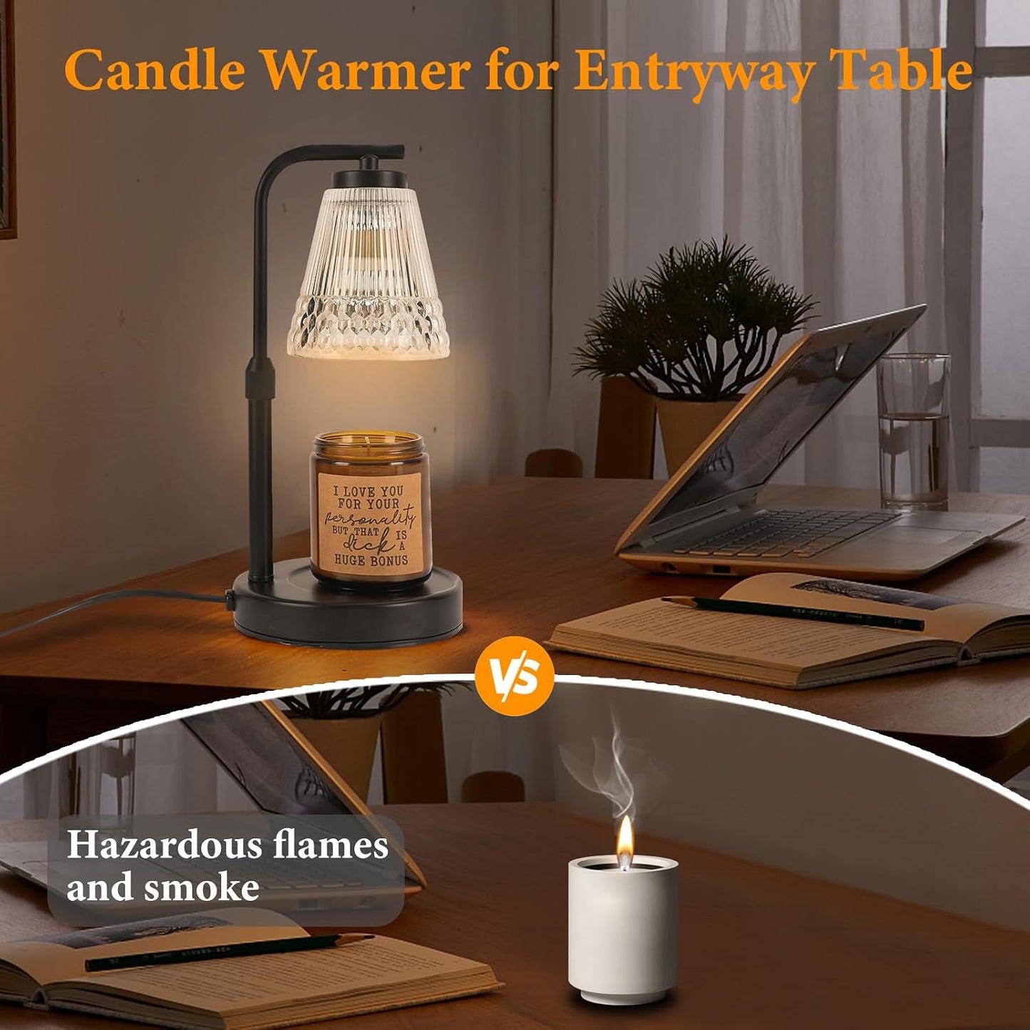 Candle Warmer Lamp, Adjustable Height & Dimmable, Candles with Timer, 2H/4H/8H Auto Off, Safe Flameless Night Light for Home Decor, Bedroom, Office, Christmas Birthday Gift for Women & Men