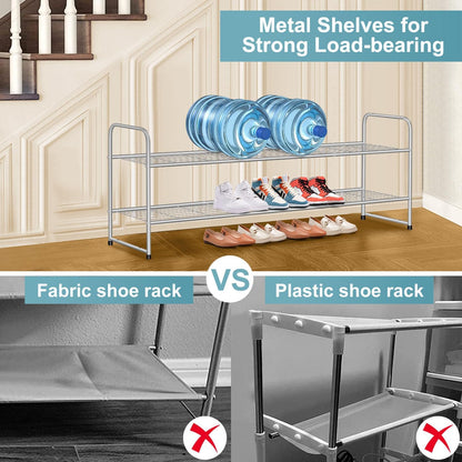 AOODA Long 3 Tier Metal Shoe Rack for Closet Wide Stackable Shoe Storage Organizer for Entryway, Bedroom, Floor, 24-Pairs Men Sneakers Shoe Shelf with Wire Grid, Black