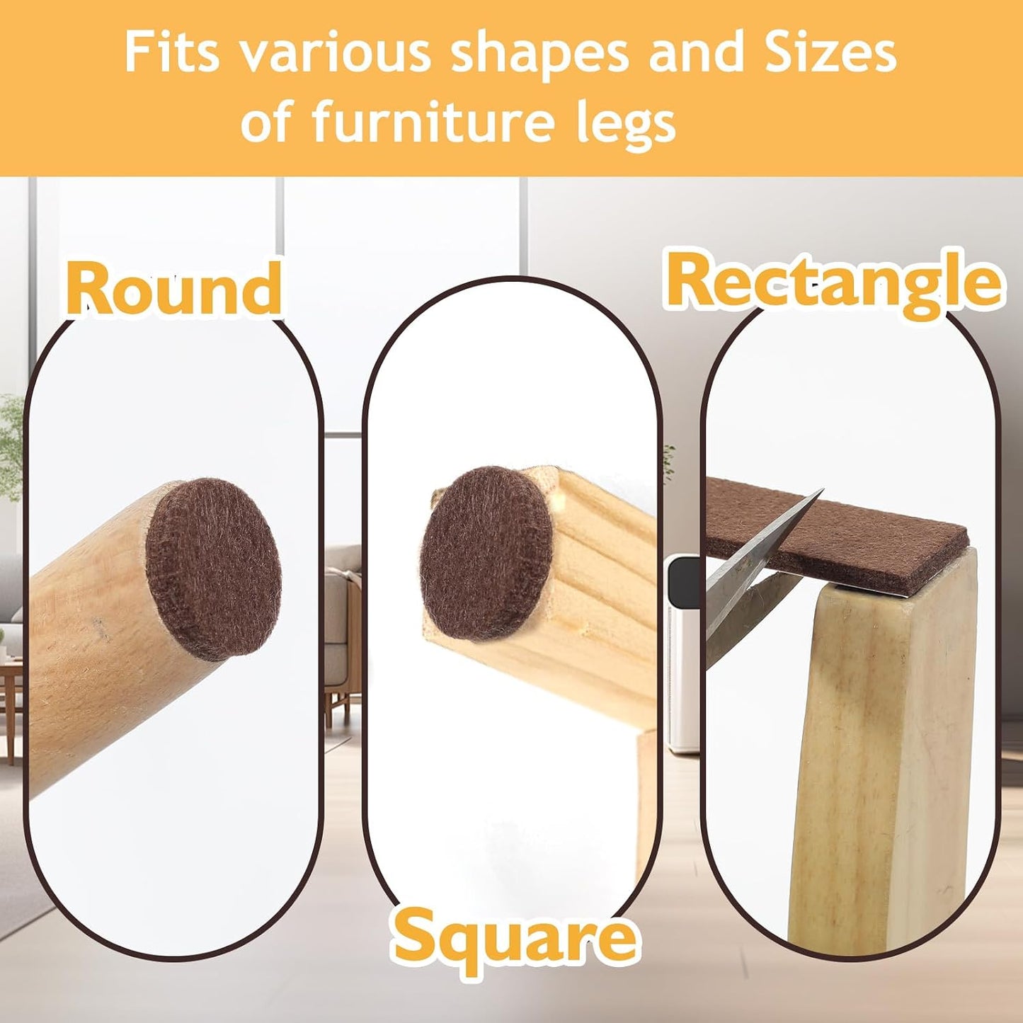 Felt Pads for Furniture, Felt Pads for Chair Legs (138PCS: Round and Rectangle, Sizes: 1/2" ，3/4"， 7/8", 1" and 1-1/4", Self-Adhesive, Brown) Furniture Pads to Protect Hardwood Floors
