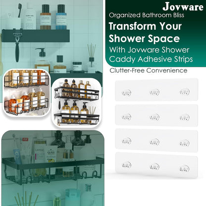 Shower Caddy Adhesive Replacement Stickers Sticker Shelf Basket Strips Suction Hooks Large Strong Hook for Bathroom Storage Corner Transparent Shelves Wall Mount (Transparent - 2 Packs)