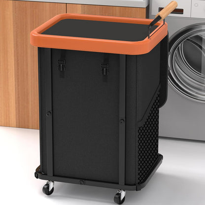 230L (60 Gal) Extra Large Fashion Laundry Sorter 3 Section with Lid, Rolling Laundry Basket Hamper with Handle, Laundry Organizer Storage Cart with Sturdy Metal Frame for Laundry Room, Hotel, White