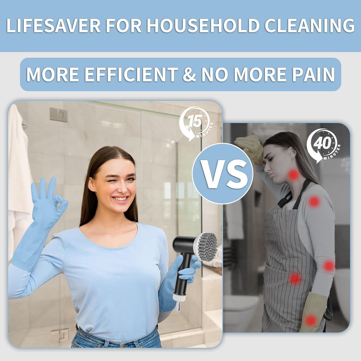 Electric Spin Scrubber, Cordless Shower Scrubber with 3 Replaceable Brushes, Waterproof Power Scrubber for Cleaning Bathroom, Kitchen, Floor, Rechargeable Electric Scrubber for Cleaning, Light Black