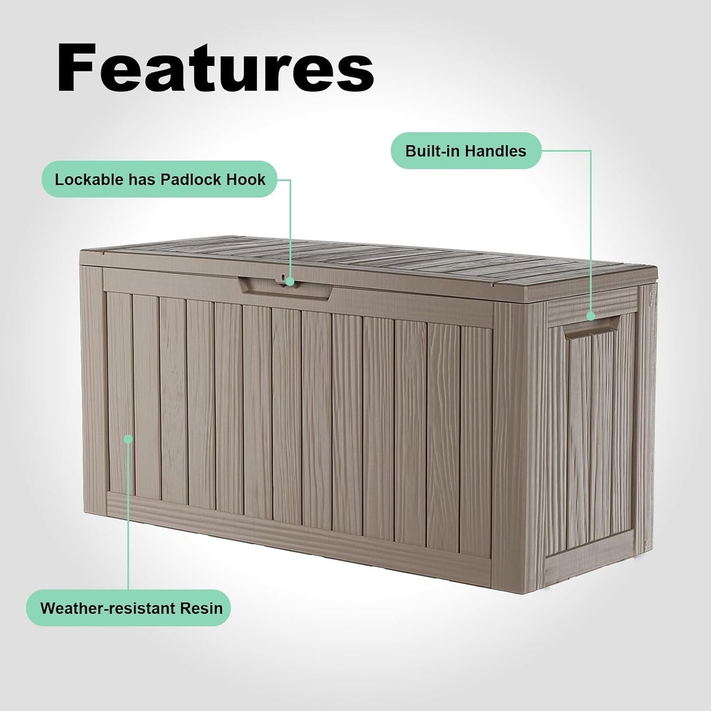 Vixzen 55 Gallon Deck Boxes Outdoor Waterproof, Lockable Resin Storage Box with lid for Furniture Cushions, Weatherproof Containers Outside Storage Boxes for Garden Patio Pool Tools(Black, 55 Gallon)