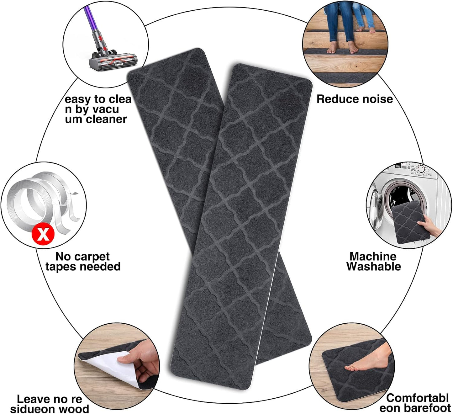 Stair Treads for Wooden Steps 15pcs - 8x30in Carpet Stairs Runner Indoor Non-Slip Stair Mats for Kids Elders and Pets