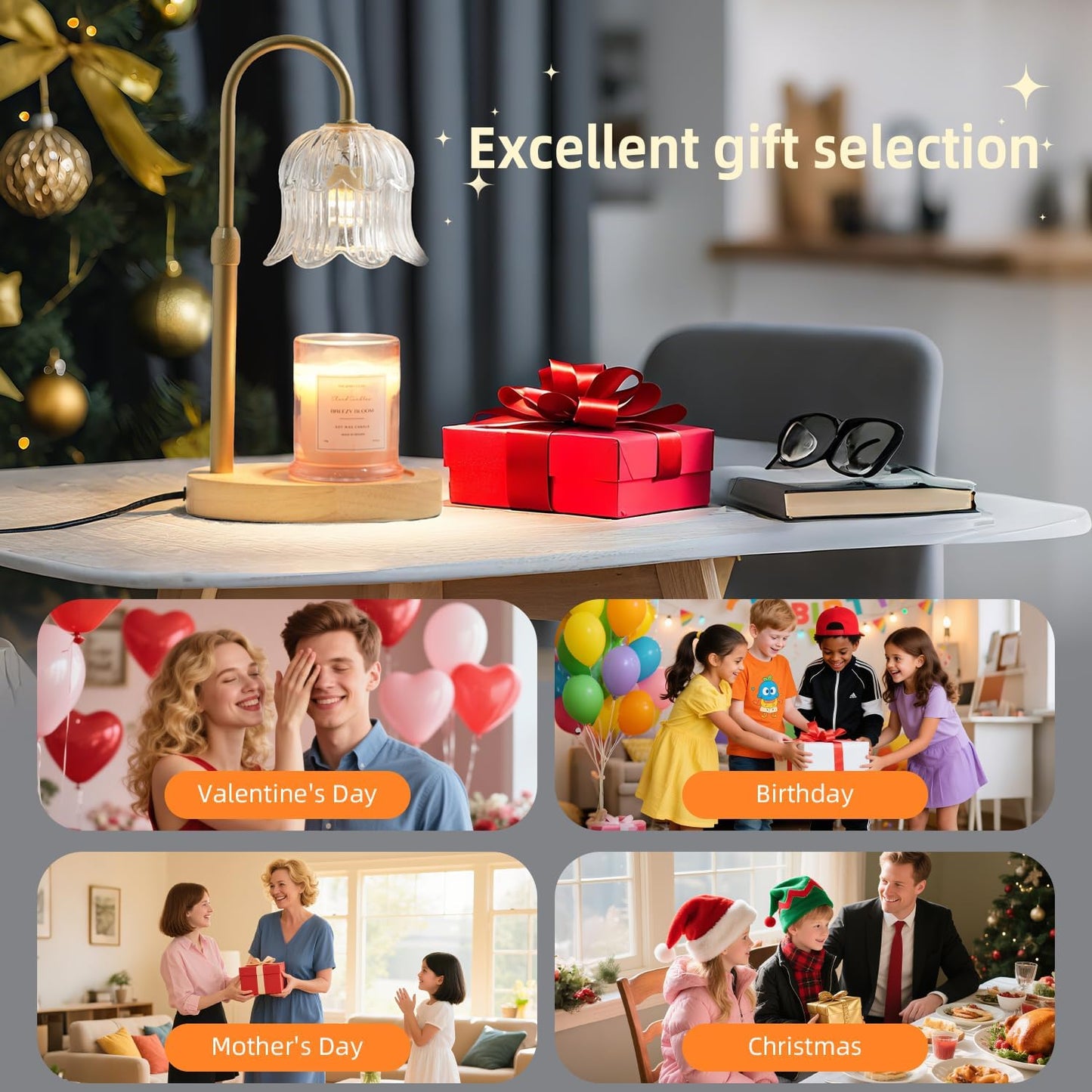 CRMILL Candle Warmer Lamp with Timer: Adjustable Dimmable Height Adjustable Warming - Flower Shape Wax Lamp Jar Candles No Flame Modern Home Decor Table Lights - Home Living Bedroom