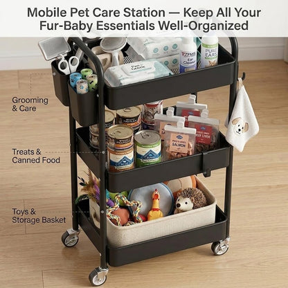 3-Tier Metal Rolling Cart, Slim Gap Space-Saver Organizer for Craft & Office