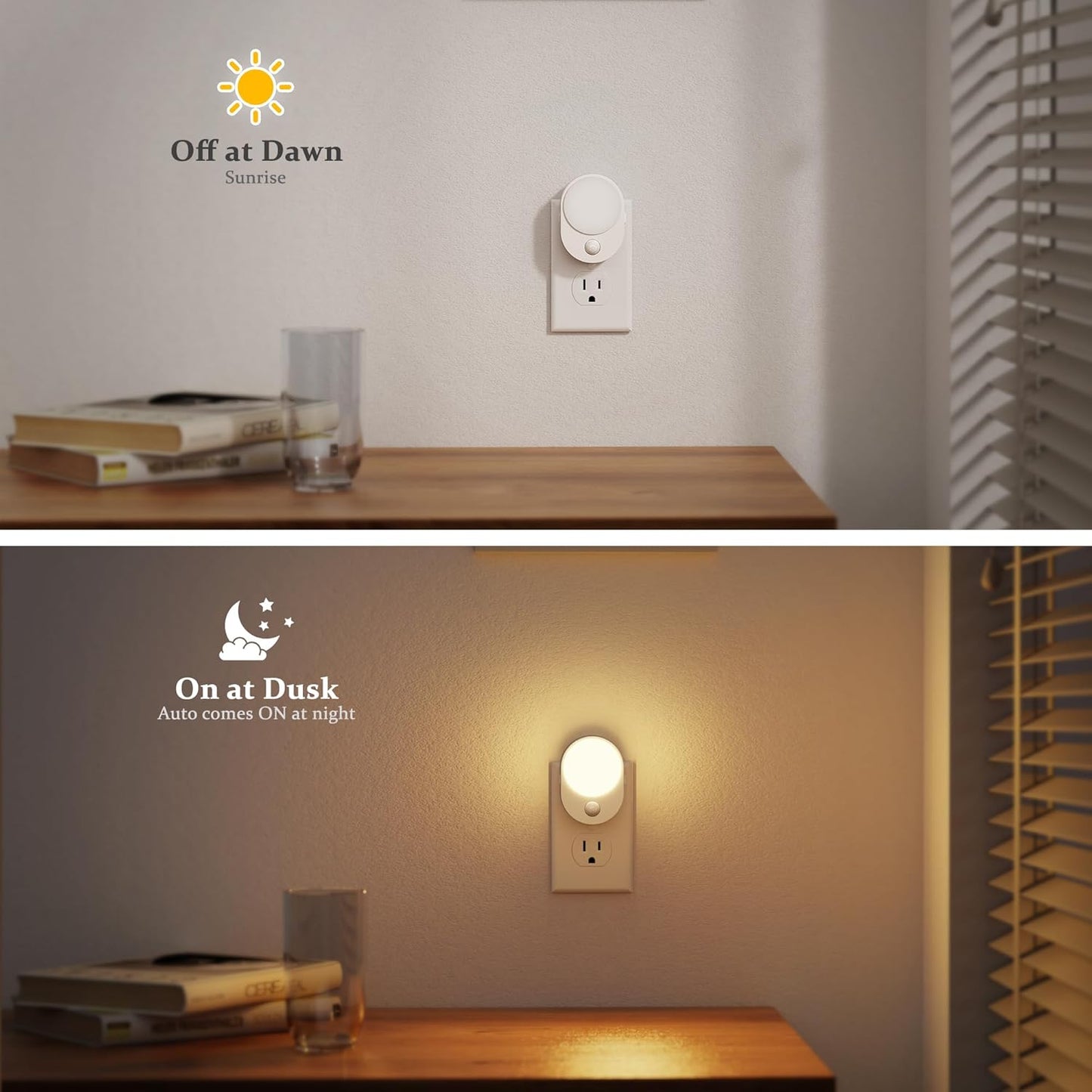 JandCase Motion Sensor Night Light, 2 Pack Motion Activated Night-Lights, 3000K Warm White LED Night Lights Plug into Wall, 30/60LM Adjustable Brightness, for Kids Adults Bathroom Bedroom