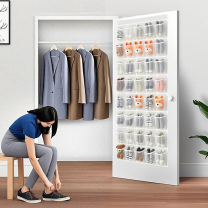 40 Large Mesh Pocket Over the Door Shoe Organizer,Hanging Shoe Rack for Door,Hualleko Shoes Organizer Hanger with Large Capacity, Shoes Storage Holder Sturdy Non-woven Fabric - Stores 20 Pairs (White)