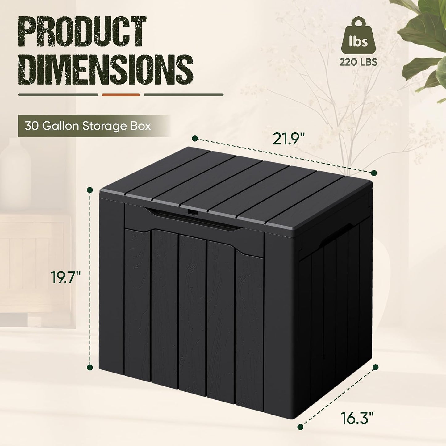 Flamaker Resin Deck Box 120 Gallon Waterproof Large Outdoor Indoor Storage Box Imitation Wood Resin for Patio Furniture Garden Tools and Pool (Black)