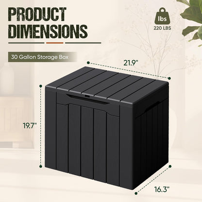 Flamaker Resin Deck Box 120 Gallon Waterproof Large Outdoor Indoor Storage Box Imitation Wood Resin for Patio Furniture Garden Tools and Pool (Black)