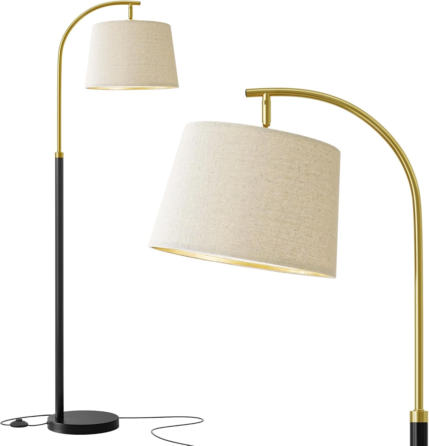 G-SAFAVA Real Wood Floor Lamps for Living Room Bedroom, 62.5" Mid Century Modern Lamp Gold Standing Tall Arc Lamps with Foot Switch, Floor Lamps for Nursery Office Decor Corner Reading Room Light