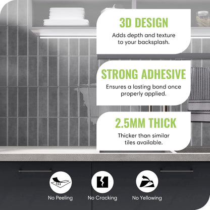 Peel and Stick Subway Backsplash Tiles, 5 Pack, 12 x 12 in, Almond | extra thick 3D wall panels, heat and water resistant wall panels, easy DIY kitchen, bathroom, laundry, fireplace wall décor