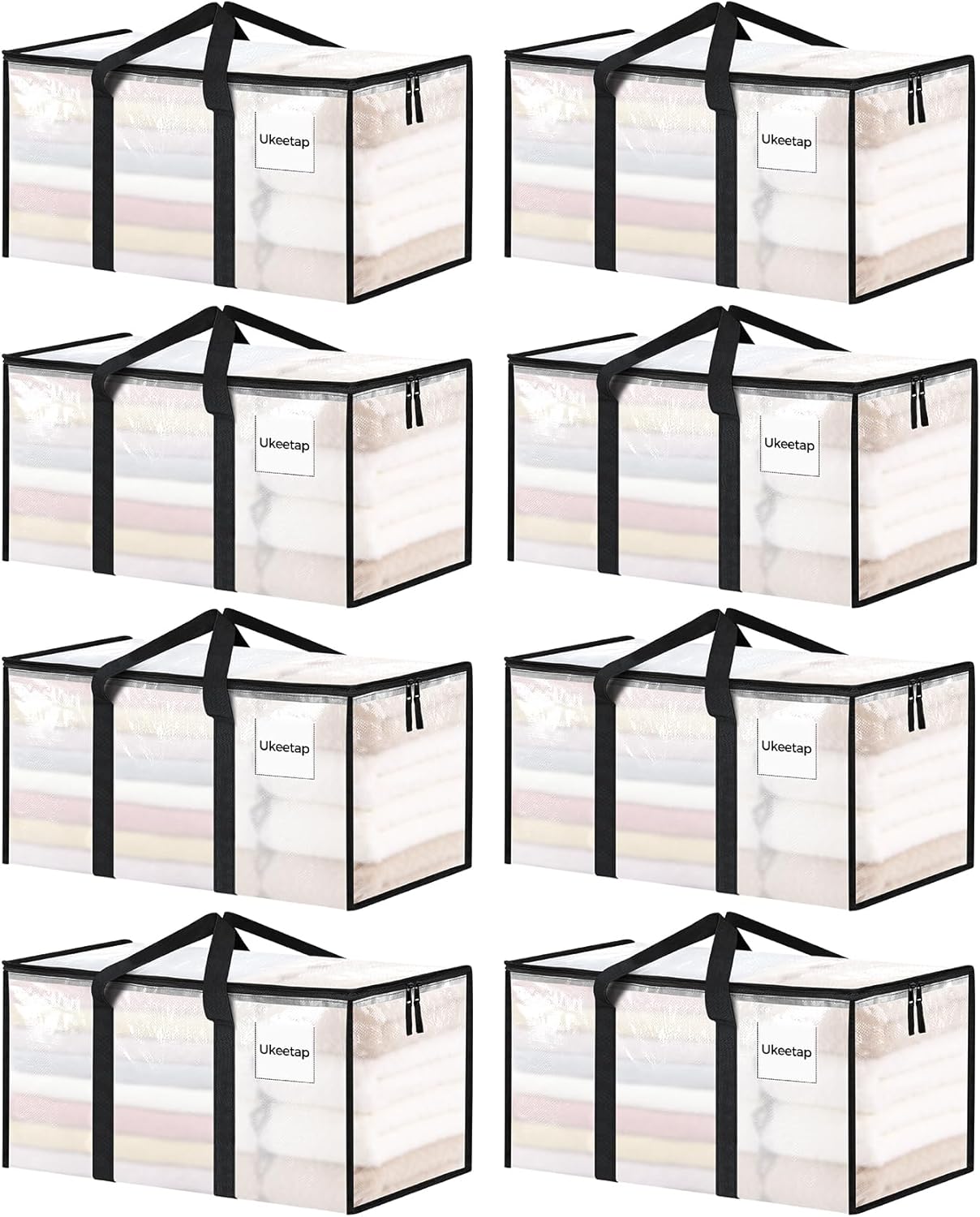8 Pack Extra Large Heavy Duty Moving Bags, Clear Storage Bins with Lids, Reinforced Handles & Heavy-Duty Zippers Moving Boxes Storage Bags Totes for Clothes Packing, Dorms, College Supplies, Clear