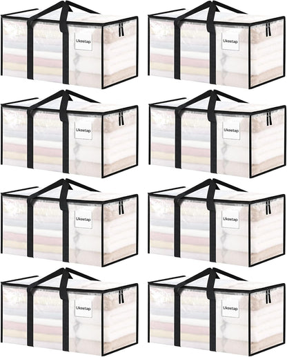 8 Pack Extra Large Heavy Duty Moving Bags, Clear Storage Bins with Lids, Reinforced Handles & Heavy-Duty Zippers Moving Boxes Storage Bags Totes for Clothes Packing, Dorms, College Supplies, Clear