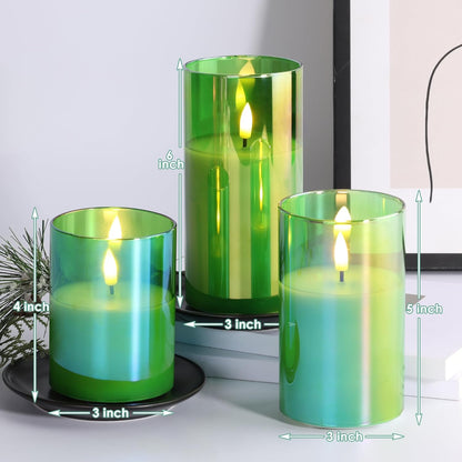Eywamage Gold Glass Flameless Pillar Candles with Remote, Flickering Christmas LED Candles Battery Operated Set of 3
