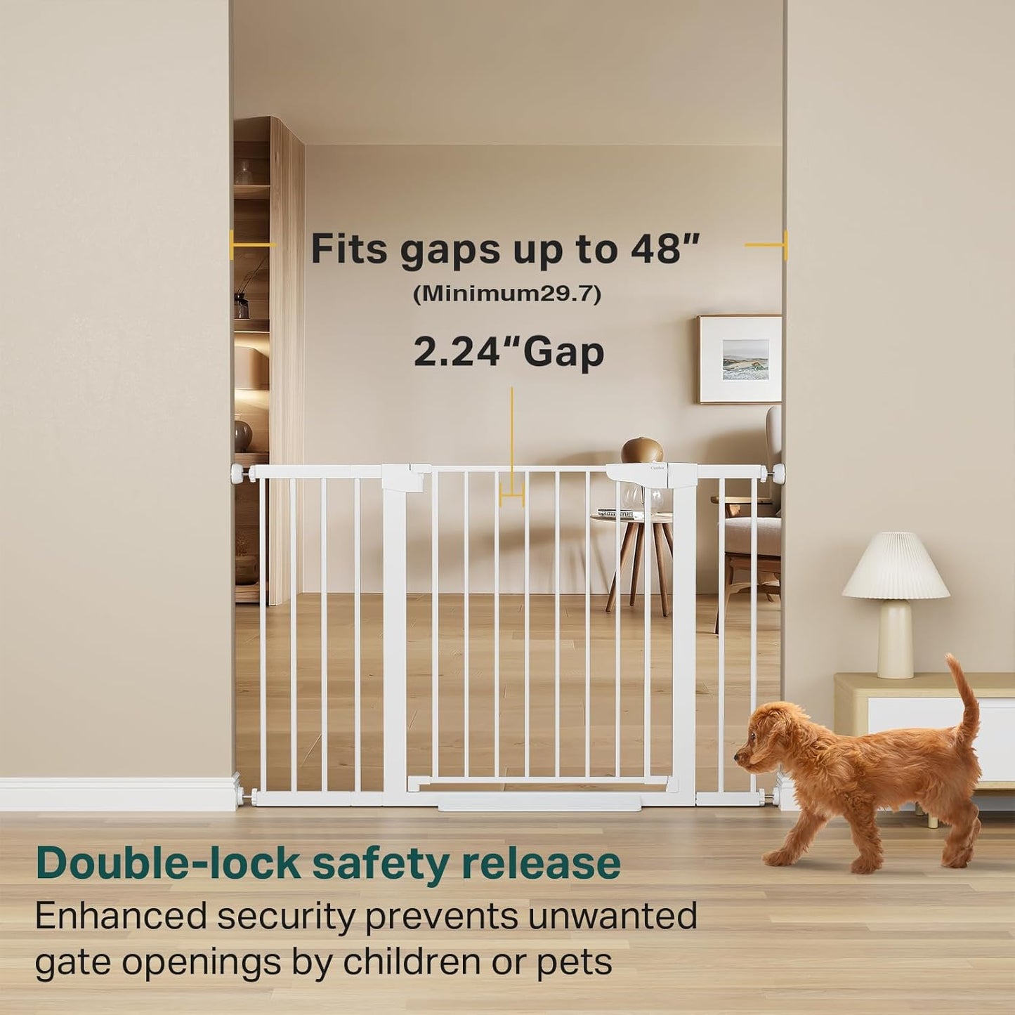 Cumbor 29.7-48" Baby Gate for Stairs, Mom's Choice Awards Winner-Dog Gate for Doorways, Auto Close Safety Pet Gate for Dogs Indoor, Easy Install Pressure Mounted Child Gate with Walk Thru Door, Brown