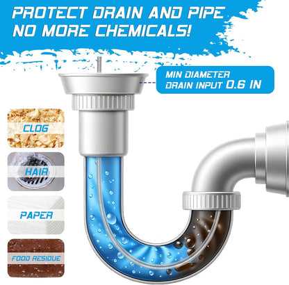 25FT Drain Snake, Auto Feed Retract Flexible Drain Auger for Drain Clogged, Manual or Drill Powered Plumbing Snake Hair Clog Remover for BathTub Sink Shower (Blue)