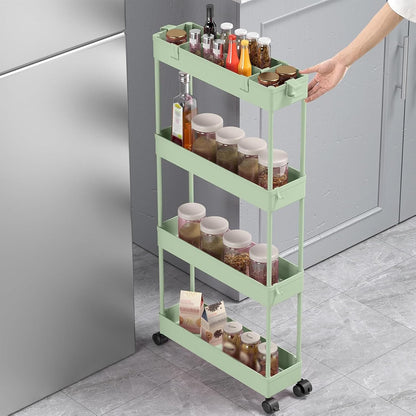 SPACELEAD Slim Storage Cart 4 Tier,Bathroom Organizer Rolling Utility, Mobile Shelving Unit Slide Out for Office, Kitchen, Laundry Room & Narrow Places,White