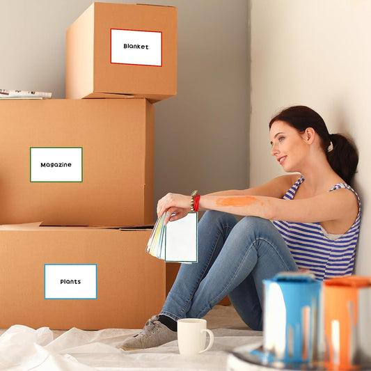 6x4 Inch Large Moving Box Labels, 100 Pack 4 Color Coded Blank Stickers for Packing Supplies, Permanent Adhesive for Home Organization, Kitchen, Storage Bins & Cardboard Boxes （100Pcs）