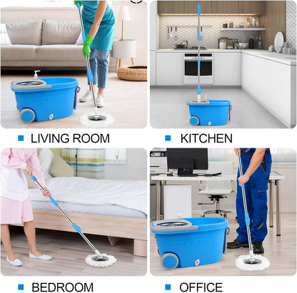 Spin Mop and Bucket with Wringer Set on Wheels, 360 Spinning Mop with Stainless Steel Handle for All Hard Surfaces, Floor Cleaning System with 3 Microfiber Replacement Heads, Black/Red