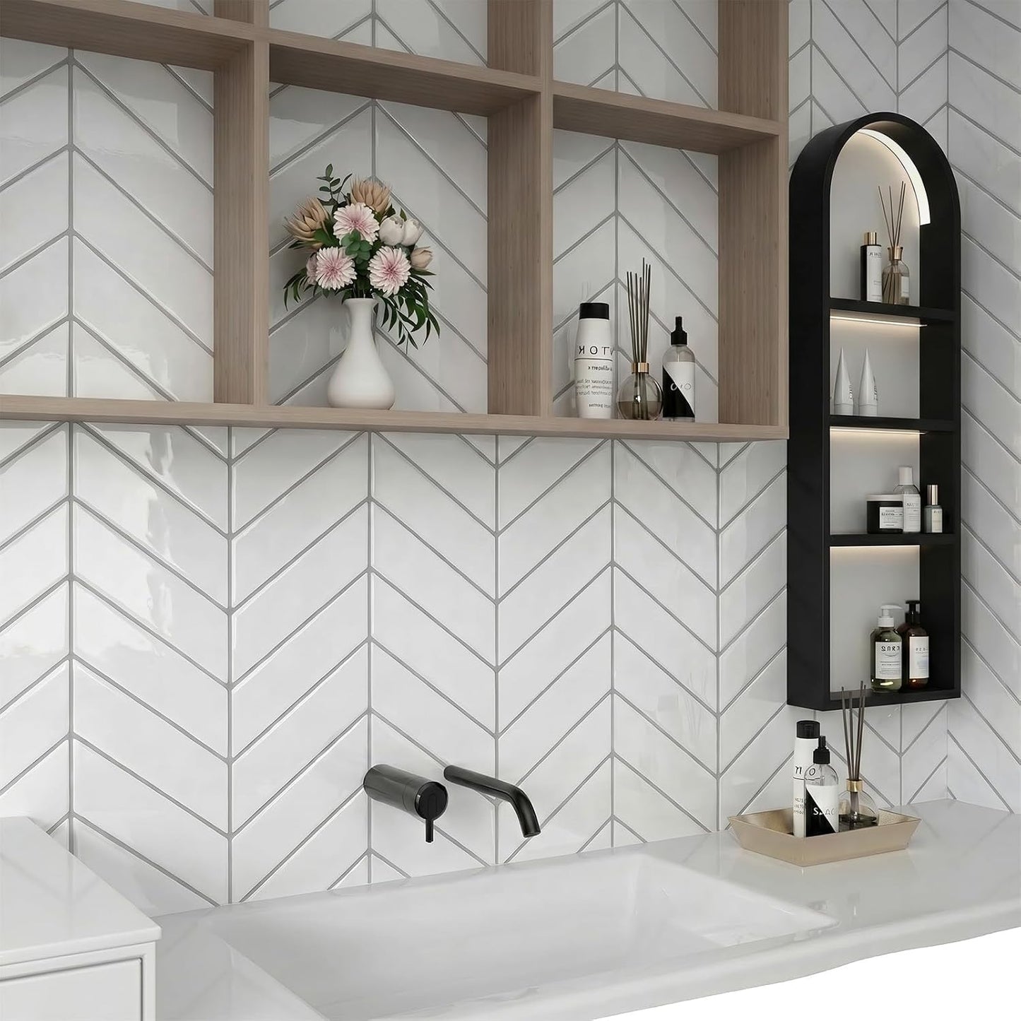 Peel and Stick Backsplash Tile for Kitchen, 10 Sheets, 11.42''x9'' | White Gray 3D Self Adhesive Wall Tile Back Splash for Kitchen, Bathroom, Laundry Room