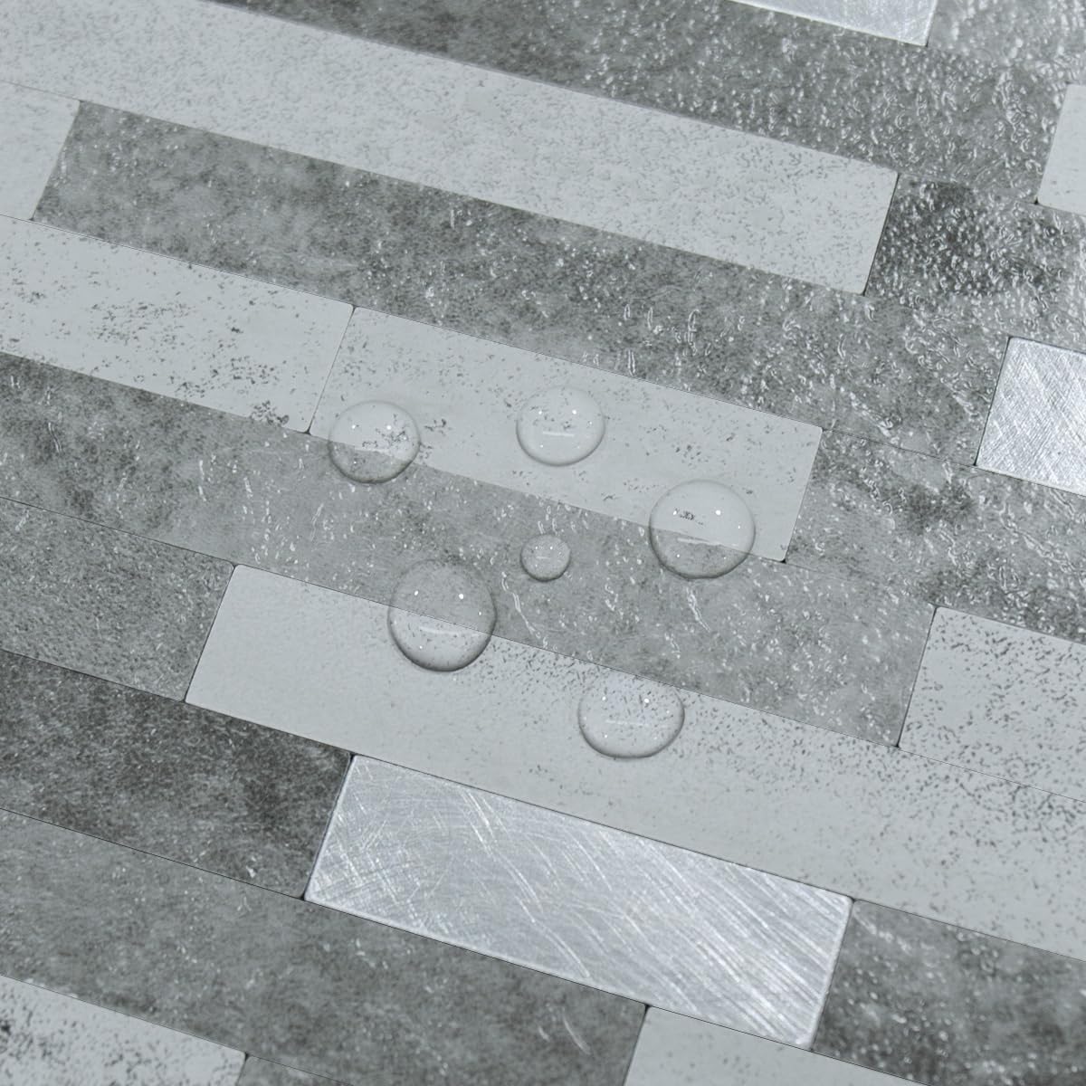 AULIGET 20 Sheets Peel and Stick Backsplash, Black & Grey Wood Look PVC Mixed Metal Stick on Backsplash Tiles for Kitchen