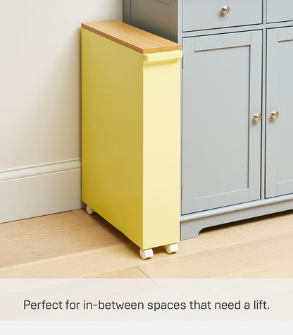 Yamazaki Home Slim Rolling Storage Cart – Narrow Bathroom Storage Cabinet With Handle, Slim Bathroom Storage Cart With Wheels, Easy Assembly, Steel + Wood, White, 27" - Steel -